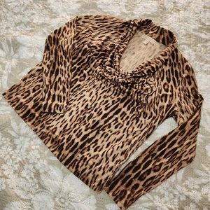 Michael Kors Sz M Animal Print Double Layer Front Elastic Top Long Sleeve Blouse